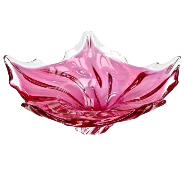 Hand Made Fluted Cranberry Art Glass Bowl circa 1960s